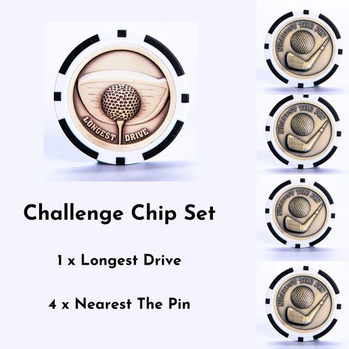 Poker Chip Golf Ball Marker | Society Golf Prize | Nearest the Pin & Longest Drive | Father & Son Challenges | Small Golf Gift (4 x Nearest Pin 1 x Longest Drive) | Gift For Golfers