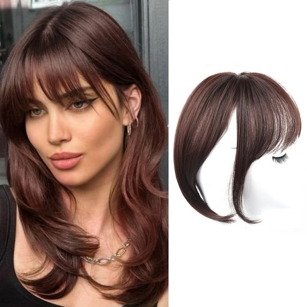 RPAEOY Clip in Pony Echthaar Synthetisches Haartei Hair Extensions Fringe Bangs One Piece Haarteil Tägliche Tragen Fake Bang Hellbraun Dunkelbraun Schwarzbraun für Mädchen Frauen (Dunkelbraun)