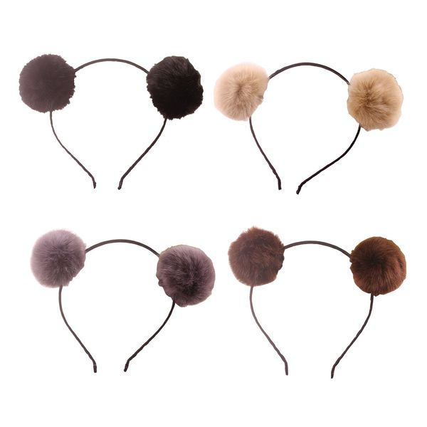 Headband Bear Ears Fluffy Furry Soft Ball Pom Pom Halloween Christmas Party Birthday Headwear Costume Adults (B set)