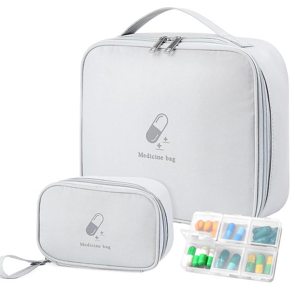 CECOMBINE 2Pcs First Aid Kit Bags, Portable Empty Medicine Bags Family First Aid Organiser with Travel Pill Box, Medical Medicine Bags for Outdoor, Travel, Camping, Work