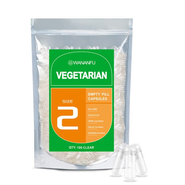 WANANFU Size 2 Empty Capsules Vegetarian (100 Count), Empty Vegan Capsules Size 2