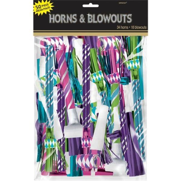 New Year's Eve Party Noise Makers Assorted colors blue, Magenta, Green and Purple 50 Ct