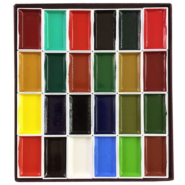 Nihonga Sumi-e Watercolor Paint Pan Set, 24 colors