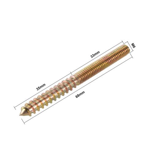 sourcing map M6 Hanger Bolts Length 2-3/4"(68mm) Double Headed Bolts Self-Tapping Screw 6mm Wood Joint Furniture Legs 10pcs