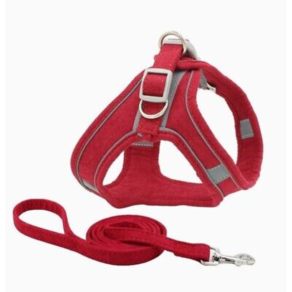 Pet Cat Safety Vest Harness Adjustable Traction Rope w/ Reflective Strips Red XS