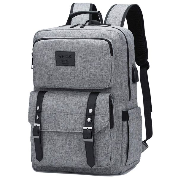 Laptop Backpack Women Men College Backpacks Bookbag Vintage Backpack Book Bag Fashion Back Pack Anti Theft Travel Backpacks with Charging Port fit 15.6 Inch Laptop Grey