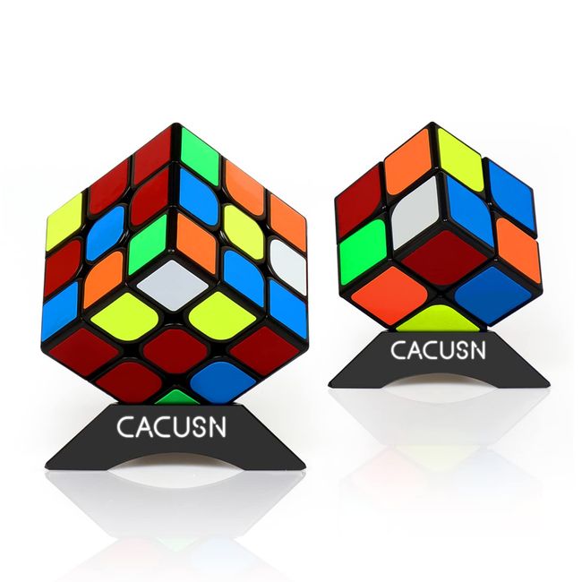 CACUSN 3D Puzzle, Smooth Rotating Competition Cube, World Standard Color Scheme with Stand, Set of 2 (2x2, 3x3)