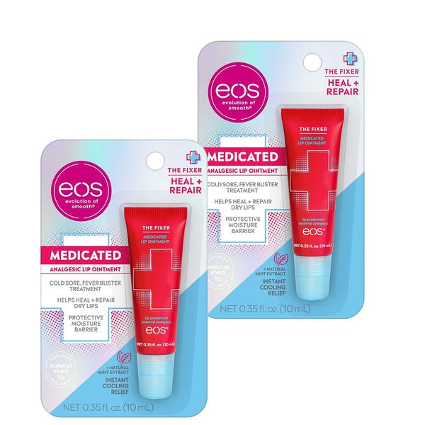 EOS eos Medicated Lip Balm, The Fixer, Lip Care to Repair and Protect Chapped and Dry Lips, 0.35 oz (Pack of 2)