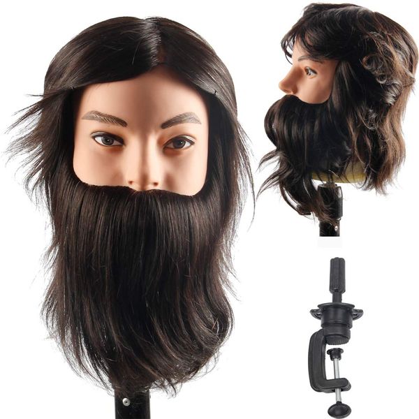 Zenyinfa Male Mannequin Head 100% Human Hair Training Doll Head for Hair Styling Cosmetology Manikin head for Cutting with Clamp Stand