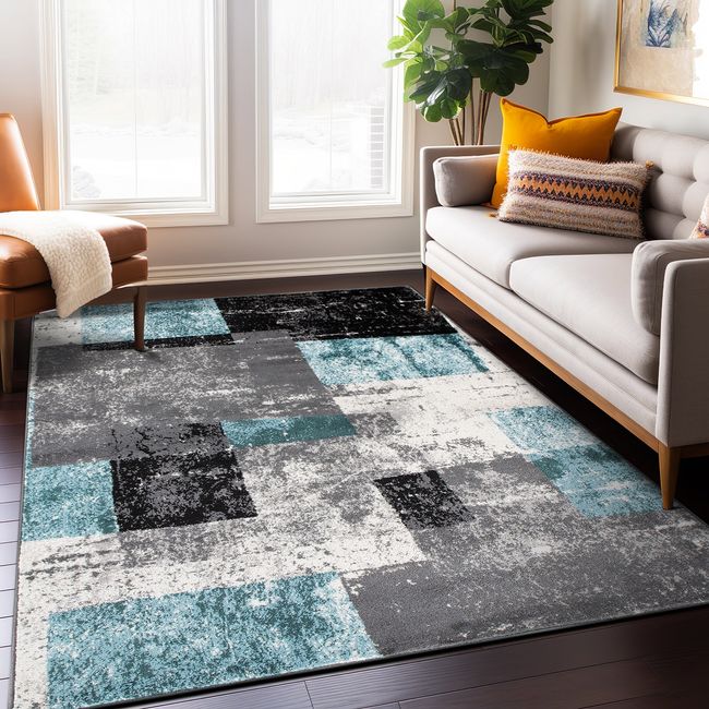 Rugshop Indoor Rugs Contemporary Abstract Boxes Dining Room Rugs Modern Rugs 5X7