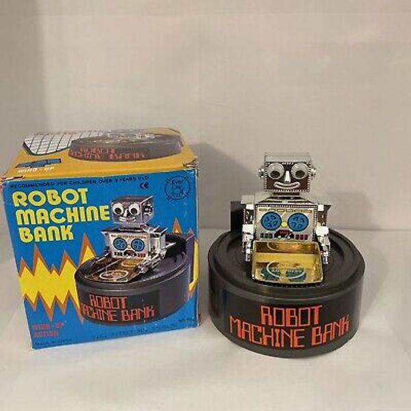 Vintage Robot Machine Bank Wind Up Action Moving Bot Toy Money Box - Twist