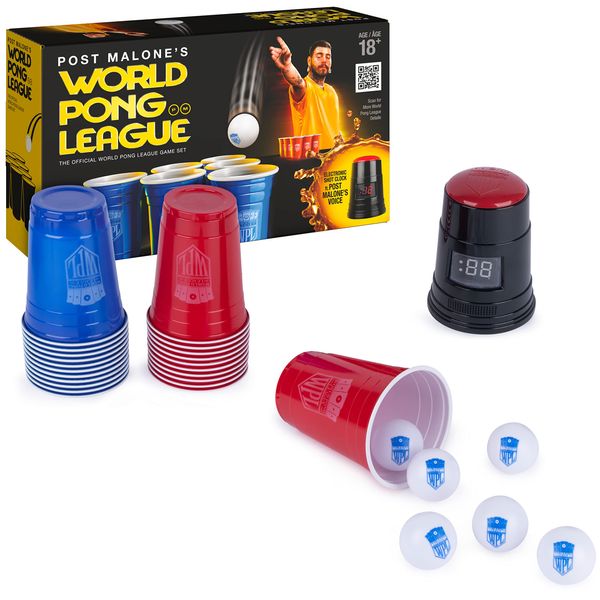 Post Malone, World Pong League Beer Pong Drinking Game for Bachelor Party Outdoor Games with Plastic Cups Ping Pong Balls, for Adults Ages 18 and up