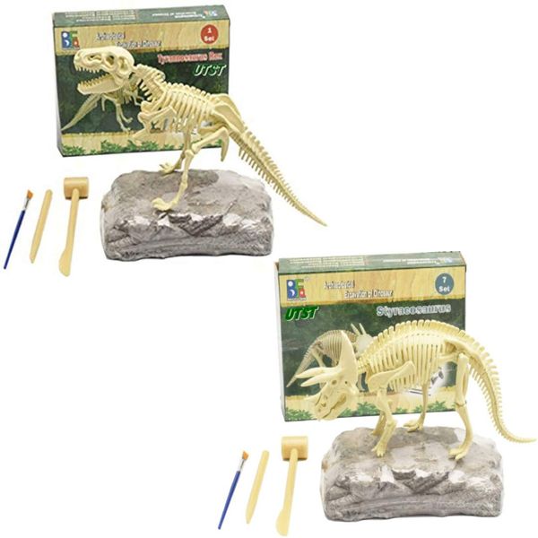 UTST Dinosaur Fossil Excavation Kit Excavation Toy Discovery Learning Set of 2 (TRex+Triceratops)