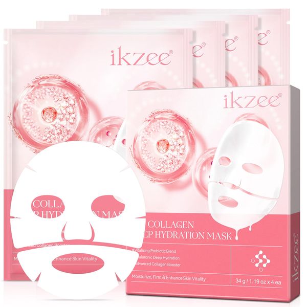 Bio Collagen Face Mask, Collagen Face Mask Overnight Real Deep Mask, Collagen Overnight Mask, Face Masks Beauty, Pore Minimizing, Brighten Skin Tone, Elastic Skin, 4PCS