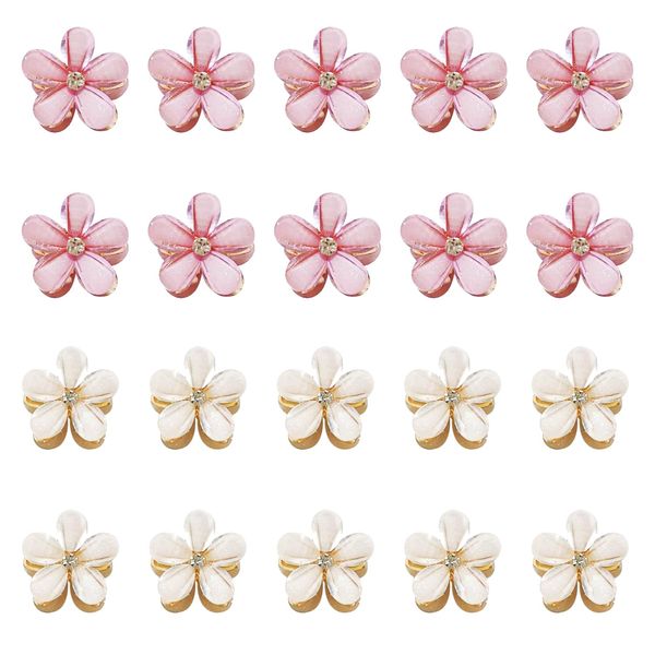 20 Crystal Flower Clips, Mini Flower Claw Clips, Blumen Haarspangen Mädchen Damen Haarspangen, Süße Kleine Haarspangen Haarschmuck Für Fotoshootings, Täglich (Weiß, Lila)