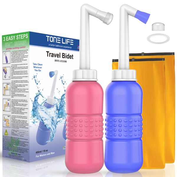 2pcs Portable Bidet Travel Bidet Bottle 450ml Peri Bottle for Postpartum Essentials Perineal Recovery, Feminine Care ,Hemmoroid Treatment,Baby, Women or Bedridden Patient