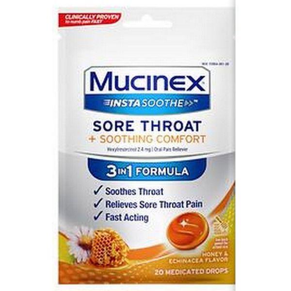 Mucinex SORE THROAT & Soothing Comfort Drops HONEY 20ct  ~