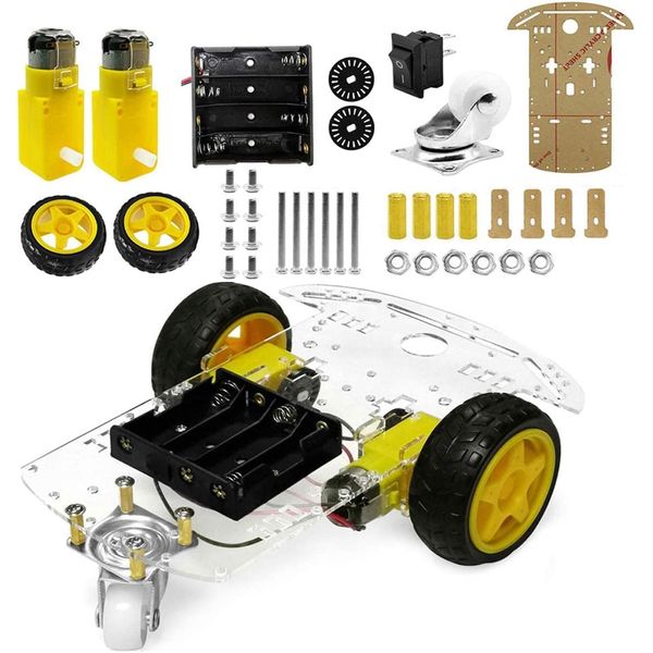 YIKESHU 2WD Smart Robot Car Chassis Kit with Speed Encoder Battery Box 2 Wheels Arduino Microbit Raspberry Pi DIY Toy Adult Age 16+