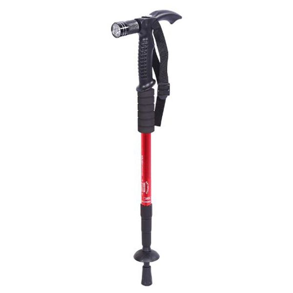 Walking Stick Easy Adjustable Height Anti-shock Extendable Elderly Men Womens Aid Mobility With LED Torch Lightweight (Red)