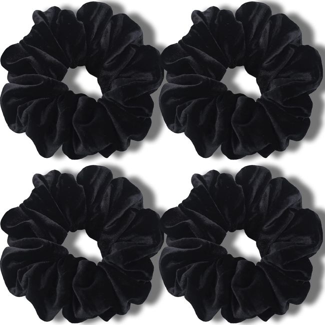 IVARYSS Extra Large Scrunchies for Women's Thick Hair, Premium Velvet Soft Jumbo Scrunchy, XL 6 inch Big Elastic Band Hair Accessories, 4 Pack, Black