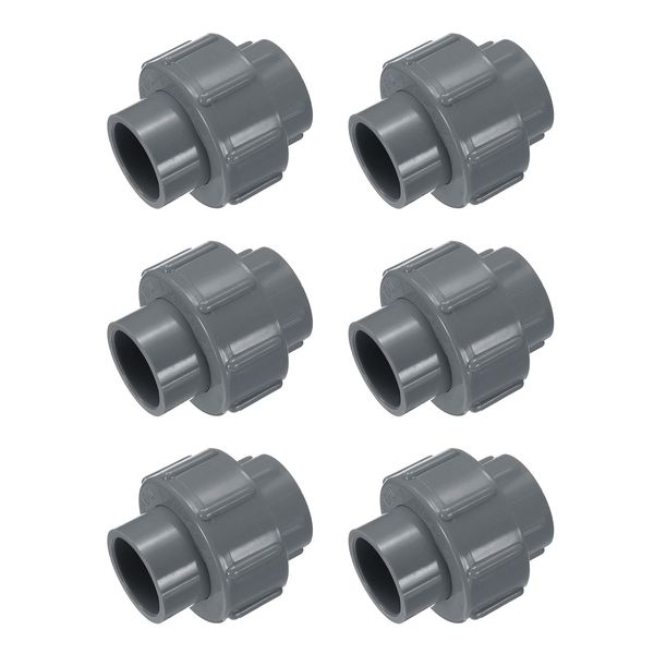 sourcing map 6 Pcs 3/4" Union PVC Coupling Pipe Fitting (Socket x Socket) PVC Slip Union Coupling Adapter Schedule 40, EPDM O-Ring, Grey