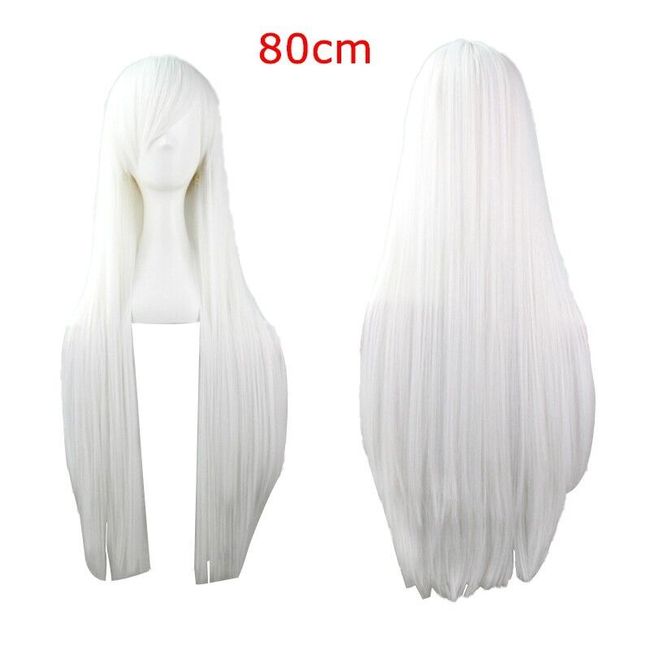 80cm White Long Straight Hair，Side Bangs Full Hair Wigs，Cosplay Party Anime Wigs