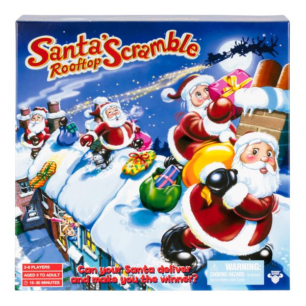 Santa's Rooftop Scramble is A Family Board Game Full of The Magic of Christmas Where Players Act As Santa, Collect and Deliver Presents to The Right Houses, for 2-6 Players, Ages 5+