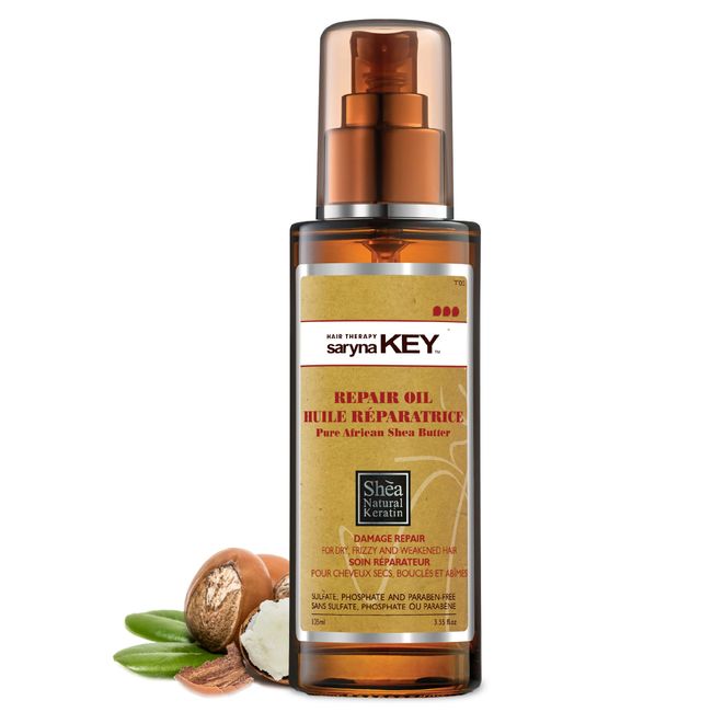 Saryna Key Hair Oil for Damage Repair - Pure African Shea Butter with Keratin & Vitamin E for Hair Treatment - Frizz Control & Split End Repair Hair Serum - Moisturizes, Shines, Softens (105ml/3.55oz)