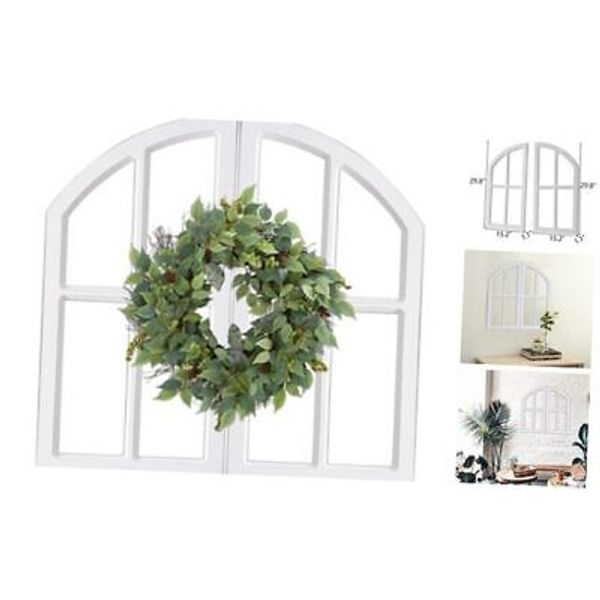 Rustic Arch Window Frame 30 Inch, 2 Pcs Hanging Distressed Vintage White