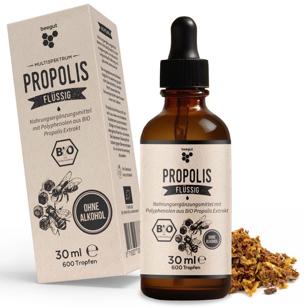 beegut BIO Propolis Tropfen flüssig ohne Alkohol, 50ml wasserlösliche Tinktur mit BIO Propolis Extrakt, standardisierte Qualität, nachhaltige Verpackung (30ml)