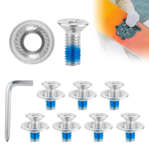 Snowboard Bindings Screw Set, Mounting Screws for Snowboards with Screwdriver, Snowboard Binding Screws, Snowboard Accessories for Outdoor Skiing, Pack of 8