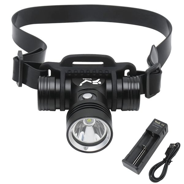 BORUIT B14 Rechargeable Diving Headlamp Flashlight IPX8 Waterproof Head Lamp Super Bright 1000 Lumen 3 Light Mode Underwater 60M Swimming Headlight fit Adult Fishing Raining Water Work