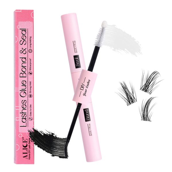 ALICE Lash Bond and Seal, Cluster Lashes Glue for DIY Eyelash Extensions, Individual Lash Glue for Clusters, Super Strong Hold No-Latex Waterproof Sealant Mascara Eyelash Extension Glue (5ml×2)