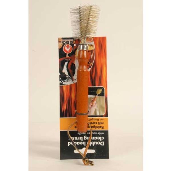 BBQ Collection Double Headed Cleaning Brush with Wooden Handle
