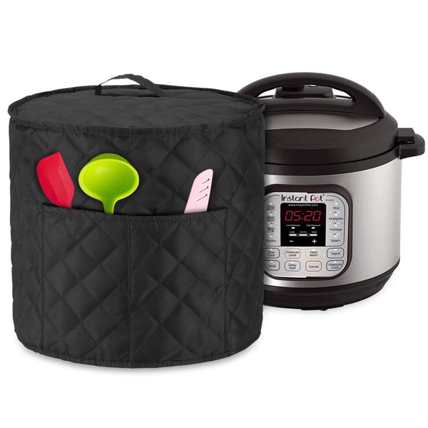 Luxja Dust Cover for Instant Pot Duo 6 Litre, Cover with Pockets for Pressure King Pro 6 Litre and Extra Accessories, Quilted Black