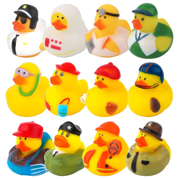 12pcs Rubber Bath Duck Toys, Assorted Rubber Ducks Bulk Squeezable Rubber Ducks for Jeep Ducking Float Bath Toys Duckies for Baby Shower Birthday Party Supplies