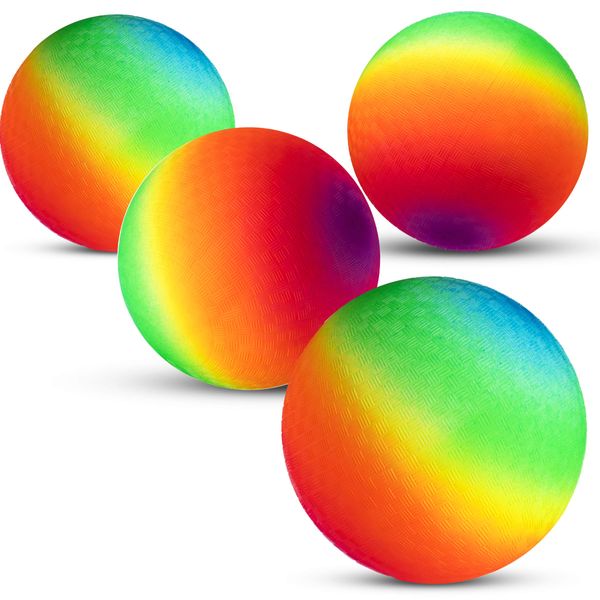 Bedwina Rainbow Playground Balls - 8.5Inch (Pack of 4) Rubber Bouncy Inflatable Balls for Kids and Adults, Indoor and Outdoor Games, Kickballs, Dodgeball, Four Square, Dodge Ball, Handball