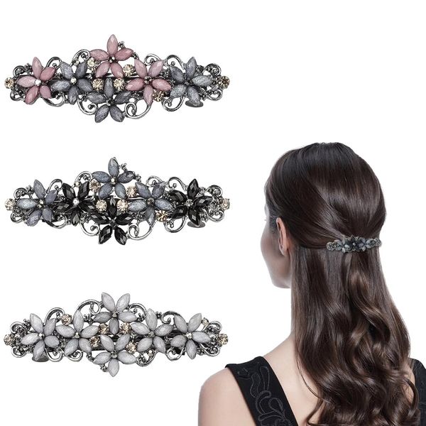 SSRDFU haarspangen Damen - 3 Stück Haarspange，Elegante Haarspangen für Damen Mädchen, Glitzernde Mode Exquisite Blume Kristall Haarspangen