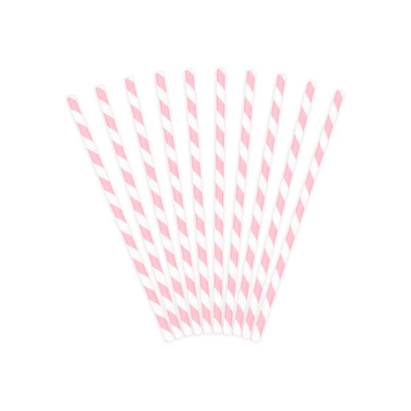 10 pcs Paper Drinking Straws with Stripes for Birthday Party, 19.5cm (Light Pink)