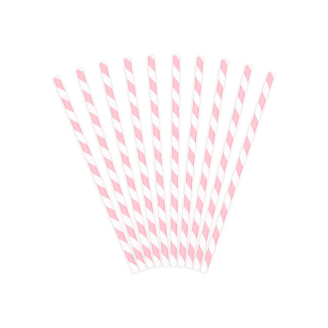 10 pcs Paper Drinking Straws with Stripes for Birthday Party, 19.5cm (Light Pink)