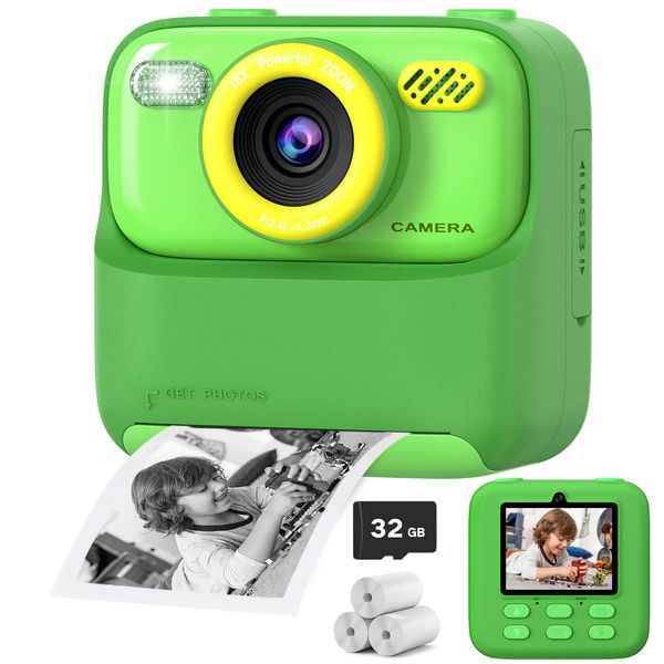 Upgrade Kids Camera Instant Print for Boys and Girls, 1080P HD Dual-Lens Selfie Digital Camera with Print Paper & 32G Card, Christmas Birthday Gifts Toys for Toddler and Teenagers Age 3-16 Years Old