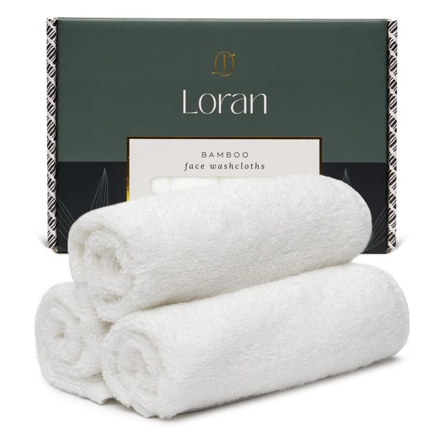 Loran Luxury Bamboo Viscose Facial Washcloth - Set of 6 Soft Cloths - Spa-Like Look & Feel - Luxurious Silky Bamboo Viscose Face Cloth for Skin Cleansing Comfort - 10” x 10” Washcloths - White