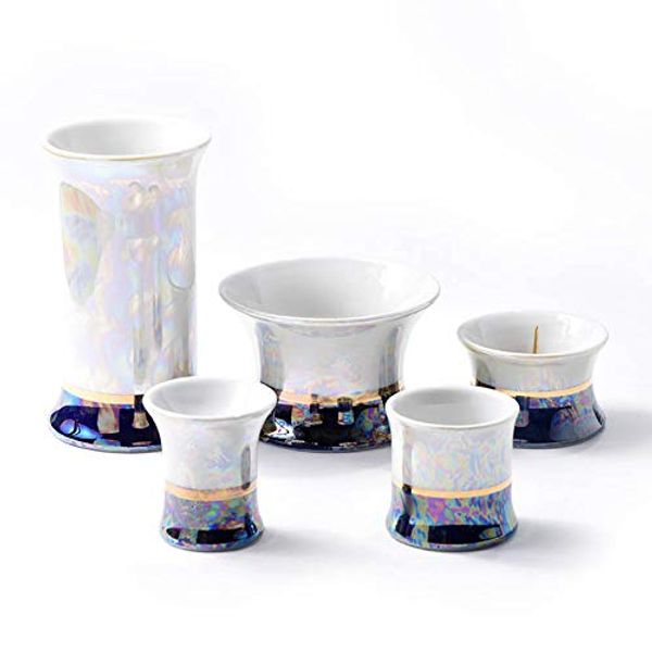 Simple Style Buddhist Tools 5 Piece Set (Incense Burner, Teacup/Candlestick, Buddha Vase, Raster)