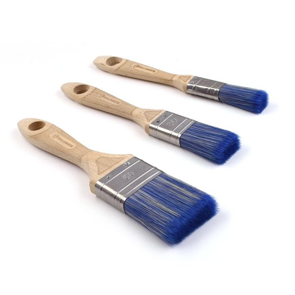 ROLLINGDOG Paint Brush Set 3PCS with Wood Handle Flat Brushes for Wall, Ceiling, Edges Painting(20mm,30mm,50mm, Blue)