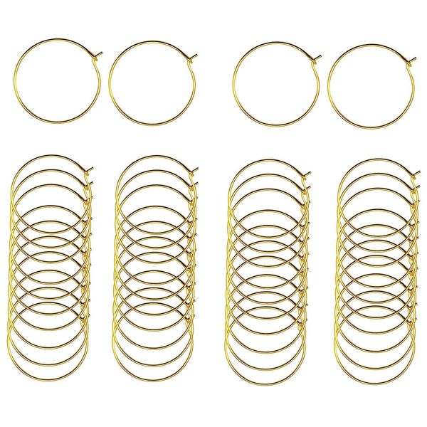 LOREC 200 Pieces Gold Wine Glass Charm Rings 25mm Earring Beading Hoops Round Alloy Wine Glass Markers Hoop Earring Findings for Party, DIY Craft Making, Hoop Earrings Making