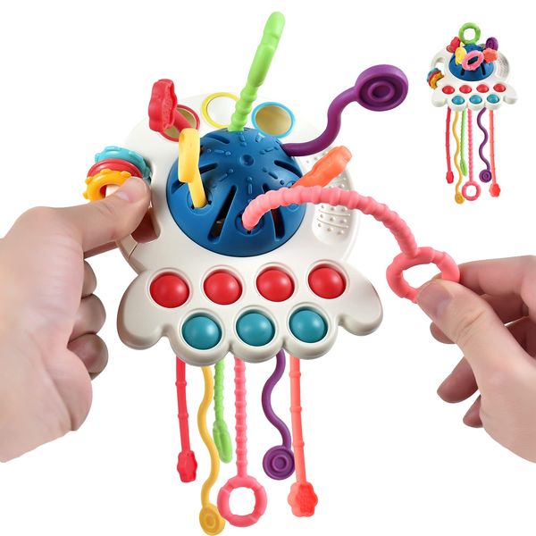 Tuko Baby Toys 6-12-18 Months Baby Sensory Toys Silicone Pull String Toys Montessori Toys for Toddlers