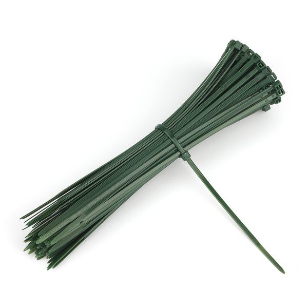 KINGLAKE 100Pcs 150x3mm Self-Locking Garden Cable Ties Dark Green Plant Nylon Ties Adjustable Zip Ties Multi-Purpose