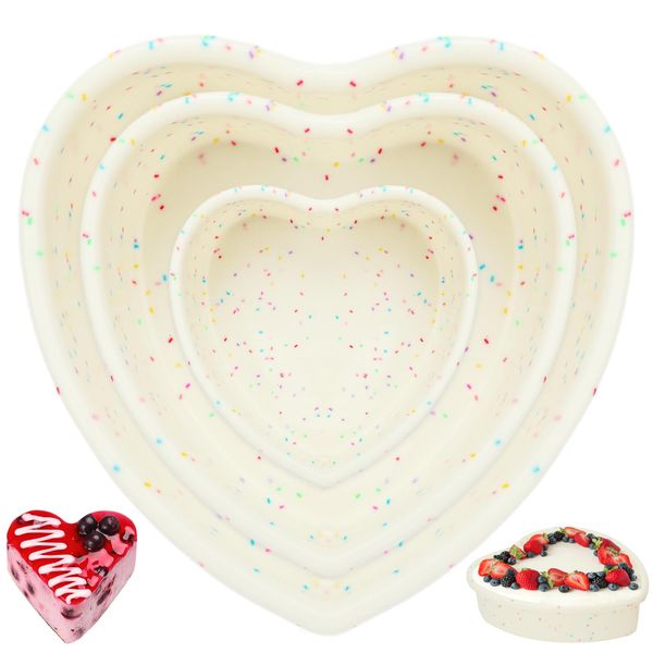 3 Pieces Silicone Heart Cake Pan, 5 8 10 inches Heart Shaped Cake Pan Nonstick Cheesecake Mold Reusable Food Grade Silicone Baking Mold for Baking Brownie Valentine Mother Wedding Birthday Day, Cream