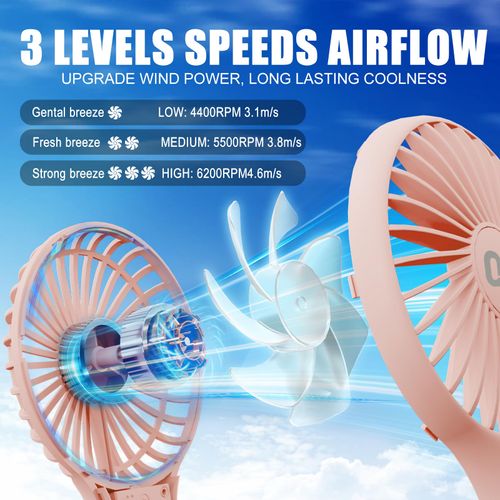 QQT Mini Handheld Fan, Small Personal Cooler with 3 Speeds, Portable Battery Operated, USB Rechargeable Makeup Eyelash Dryer, Strong Airflow for Travel, Office, Outdoor, Women, Men, and Kids(Pink)
