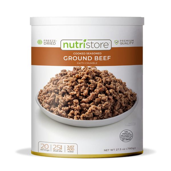 Nutristore Freeze Dried Ground Beef | Pre-Cooked Hamburger Meat for Backpacking, Camping, Meal Prep | Long Term Survival Emergency Food Supply | 25 Year Shelf Life | Bulk #10 Can | Made in USA